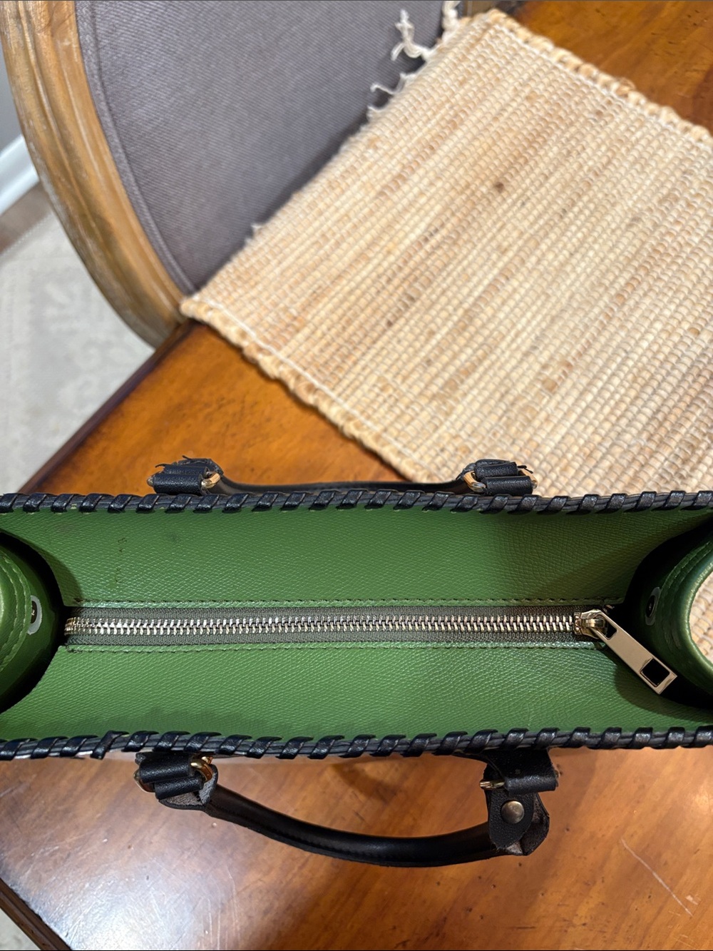 Fashion Green Multi Garden Print Leather Satchel. Upcycled - Picture 5 of 8